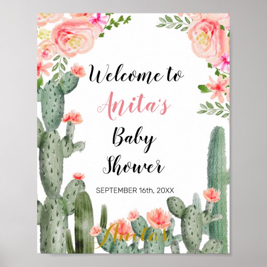 Cactus Baby shower welkomstteken Poster (Voorkant)