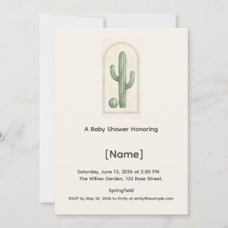 Cactus babyshower uitnodiging, Bewerkbaar Kaart