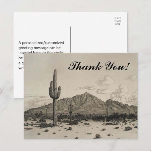 Cactus, Berg, Woestijn, "Dank je wel!" Briefkaart (Voorkant / Achterkant)