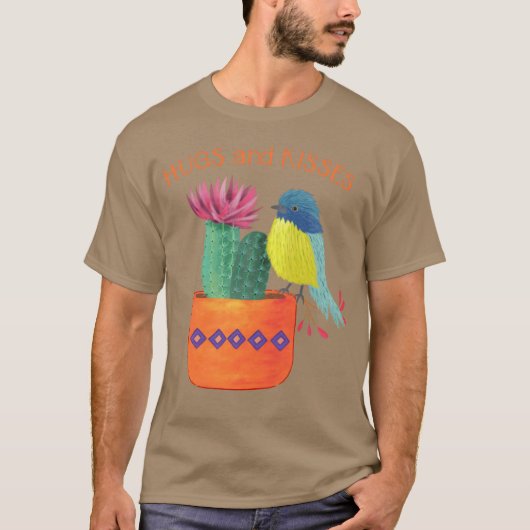 Cactus Bird Knuffels en Kusjes Retro T-shirt (Voorkant)