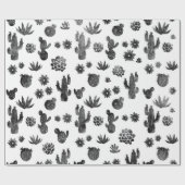 Cactus Black and White Wrapping Paper Cadeaupapier (Vlak)