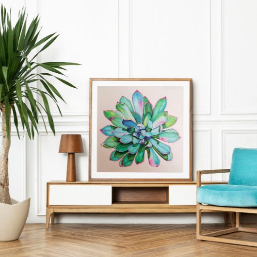 Cactus Blauw en Roze | Poster