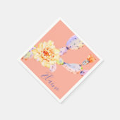 Cactus bloeien woestijnbloem waterverf perzik paar servet (Hoek)