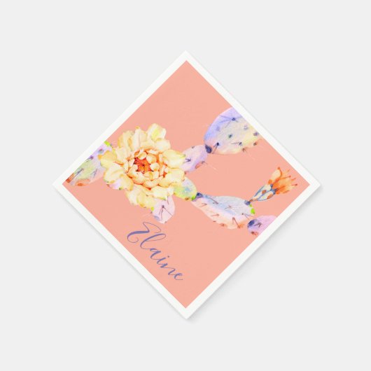 Cactus bloeien woestijnbloem waterverf perzik paar servet (Hoek)