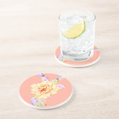 Cactus bloeien woestijnbloem waterverf perzik paar zandsteen onderzetter (Zijkant)