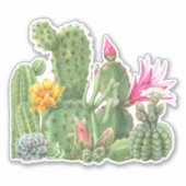 Cactus Bloeiende Tuin Aquarel Zuidwestelijke Woest Sticker (Voorkant)
