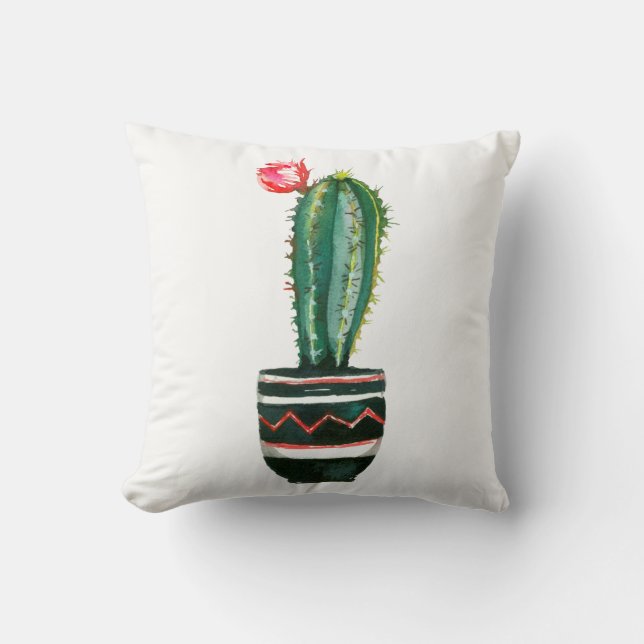 Cactus Bloem Aquarel Zuidwesterse Boho Chic Kussen (Voorkant)