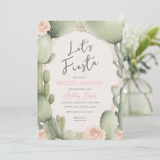 Cactus Bloem Boho Woestijn Fiesta douche Kaart (Staand voorkant)