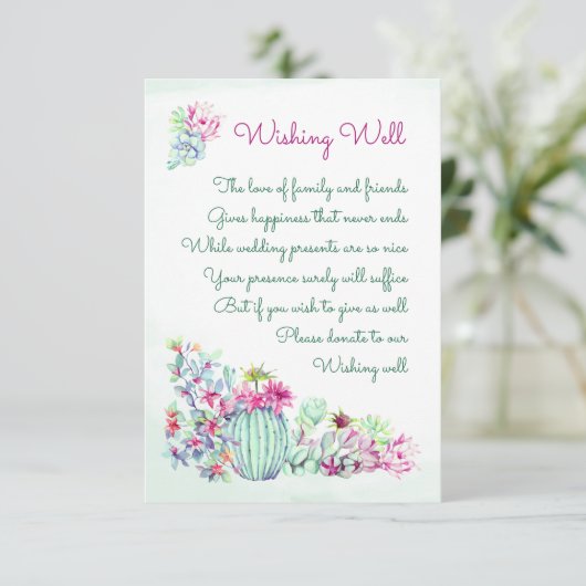 Cactus Bloem Bruiloft Wishing Well Kaarten (Staand voorkant)