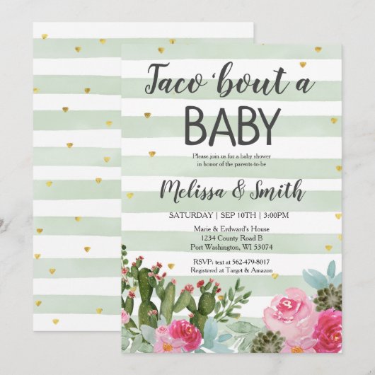 Cactus bloem Taco Over Baby Baby Shower Kaart (Voorkant / Achterkant)
