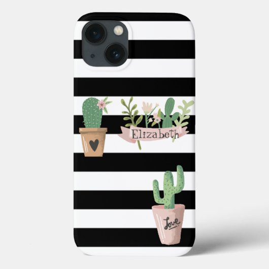 Cactus Bloem Zwart Wit Strepen Case-Mate iPhone Case (Achterkant)
