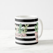 Cactus Bloem Zwart Wit Strepen Koffiemok (Voorkant rechts)