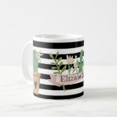 Cactus Bloem Zwart Wit Strepen Koffiemok (Voorkant links)