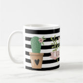 Cactus Bloem Zwart Wit Strepen Koffiemok (Links)