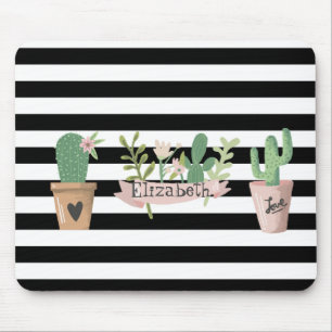 Cactus Bloem Zwart Wit Strepen Muismat