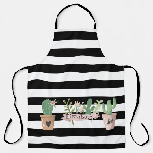 Cactus Bloem Zwart Wit Strepen Schort (Voorkant)