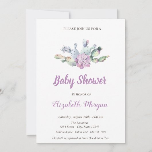 Cactus Bloemen Baby Shower Kaart (Voorkant)