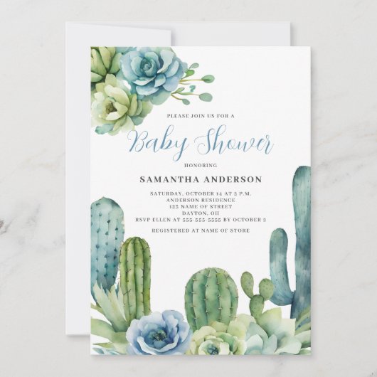Cactus Bloemen Baby Shower Kaart (Voorkant)