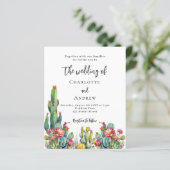 Cactus bloemen budget bruiloft uitnodiging (Staand voorkant)