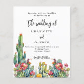 Cactus bloemen budget bruiloft uitnodiging flyer (Voorkant)