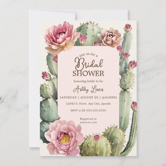 Cactus bloemen feest bruids boho droom kaart (Voorkant)