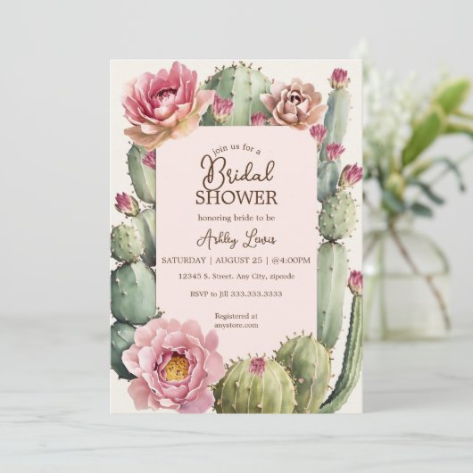 Cactus bloemen feest bruids boho droom kaart (Staand voorkant)