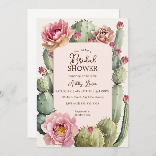 Cactus bloemen feest bruids boho droom kaart (Voorkant / Achterkant)
