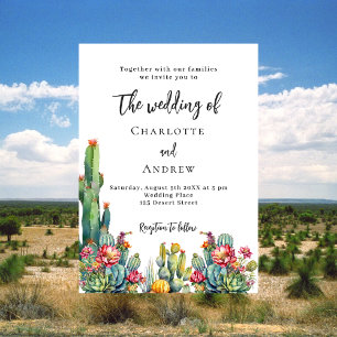 Cactus bloemen luxe bruiloft kaart