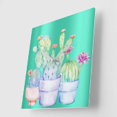 Cactus bloemen Mint roze perzik koraal schilderij Vierkante Klok (Hoek)