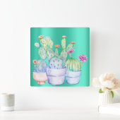 Cactus bloemen Mint roze perzik koraal schilderij Vierkante Klok (Huis)