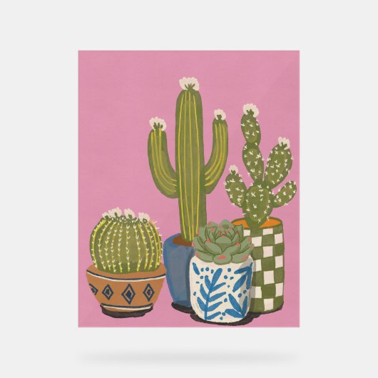 Cactus Bloemen Roze Acryl Bord (Voorkant)