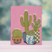 Cactus Bloemen Roze Acryl Bord (Neutraal)
