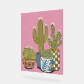Cactus Bloemen Roze Acryl Bord (Hoek)