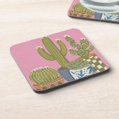 Cactus Bloemen Roze Bier Onderzetter (Linkerzijde)