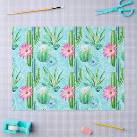 Cactus bloemen roze blauw groen succulent tissuepapier (Craft)