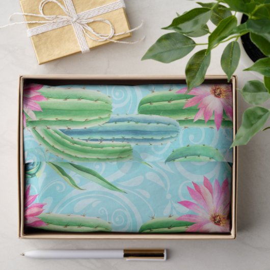 Cactus bloemen roze blauw groen succulent tissuepapier (Geschenk)