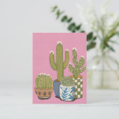Cactus Bloemen Roze Briefkaart (Staand voorkant)