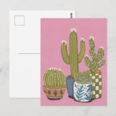 Cactus Bloemen Roze Briefkaart (Voorkant / Achterkant)