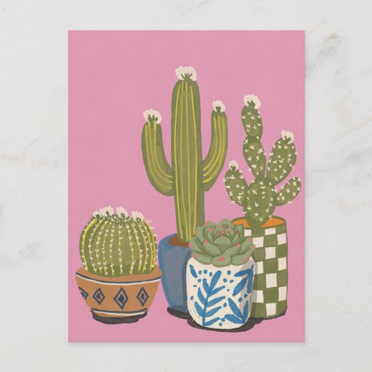 Cactus Bloemen Roze Briefkaart (Voorkant)