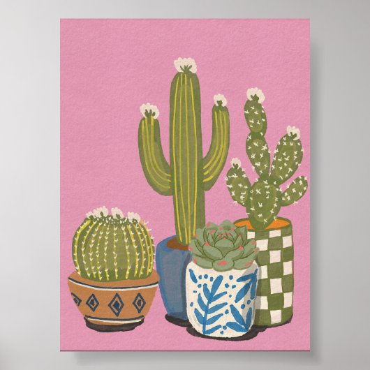 Cactus Bloemen Roze Poster (Voorkant)