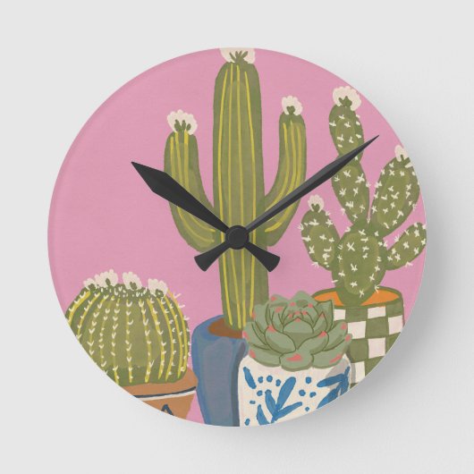Cactus Bloemen Roze Ronde Klok (Voorkant)