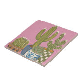 Cactus Bloemen Roze Tegeltje (Zijkant)