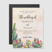 Cactus bloemen rustiek roos gouden luxe bruiloft magnetische uitnodiging (Voorkant / Achterkant)