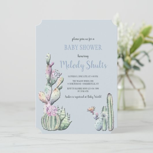 Cactus Bloemen Uitnodiging (Staand voorkant)