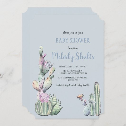 Cactus Bloemen Uitnodiging (Voorkant / Achterkant)