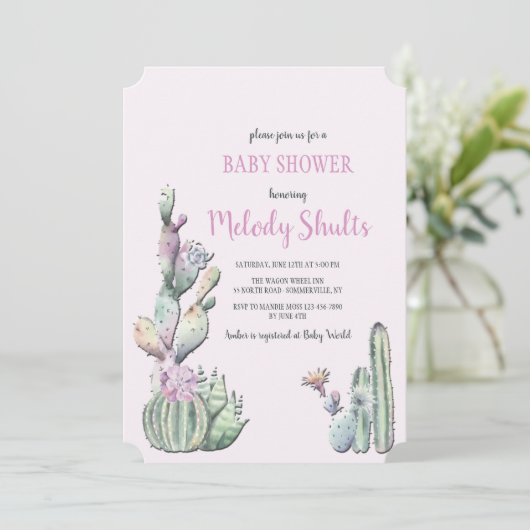 Cactus Bloemen Uitnodiging (Staand voorkant)