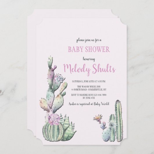 Cactus Bloemen Uitnodiging (Voorkant / Achterkant)