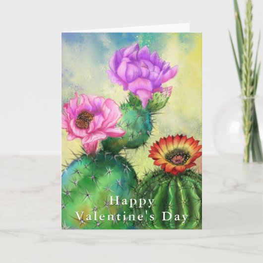 Cactus Bloemen Valentijnsdag Kaart (Voorkant)