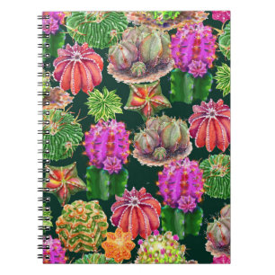 Cactus Bloemen Waterverf Naadloos Patroon Notitieboek