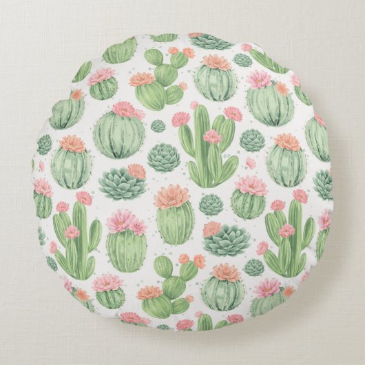 Cactus Bloementuin Rond Kussen (Voorkant)